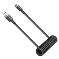 Acefast - Кабел за данни (C14-04) - Бързо зареждане, USB към Type-C, Пружинен дизайн, 3A, Устойчив на огъване, 1.2 м - Черен