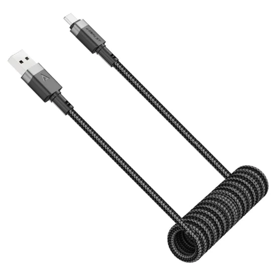 Acefast - Кабел за данни (C14-04) - Бързо зареждане, USB към Type-C, Пружинен дизайн, 3A, Устойчив на огъване, 1.2 м - Черен