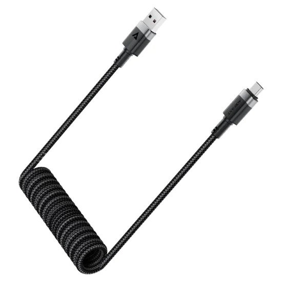 Acefast - Кабел за данни (C14-04) - Бързо зареждане, USB към Type-C, Пружинен дизайн, 3A, Устойчив на огъване, 1.2 м - Черен