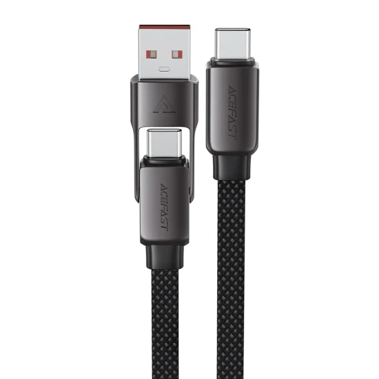 Acefast - Кабел за данни (C13-04) - Бързо зареждане, Type-C към USB, Type-C, 60W, 3A, Устойчив на огъване, Цинкова сплав, 1.2 м - Черен
