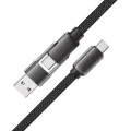 Acefast - Кабел за данни (C13-04) - Бързо зареждане, Type-C към USB, Type-C, 60W, 3A, Устойчив на огъване, Цинкова сплав, 1.2 м - Черен