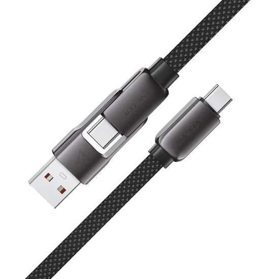Acefast - Кабел за данни (C13-04) - Бързо зареждане, Type-C към USB, Type-C, 60W, 3A, Устойчив на огъване, Цинкова сплав, 1.2 м - Черен