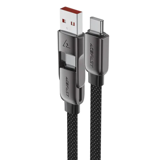 Acefast - Кабел за данни (C13-04) - Бързо зареждане, Type-C към USB, Type-C, 60W, 3A, Устойчив на огъване, Цинкова сплав, 1.2 м - Черен