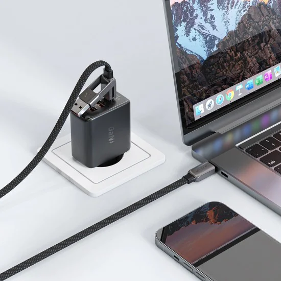 Acefast - Кабел за данни (C13-04) - Бързо зареждане, Type-C към USB, Type-C, 60W, 3A, Устойчив на огъване, Цинкова сплав, 1.2 м - Черен