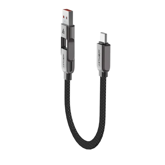 Acefast - Кабел за данни (C13-05) - Бързо зареждане, Type-C към USB, Type-C, 60W, 3A, Устойчив на огъване, Къс дизайн, 0.2 м - Черен
