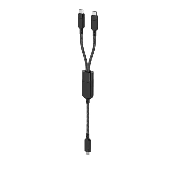 Acefast - Кабел за данни (C5-11) - Бързо зареждане, USB-C към 2x Type-C, 2 в 1, 100W, 20V/5A, 480Mb/s, 1.2 м - Черен