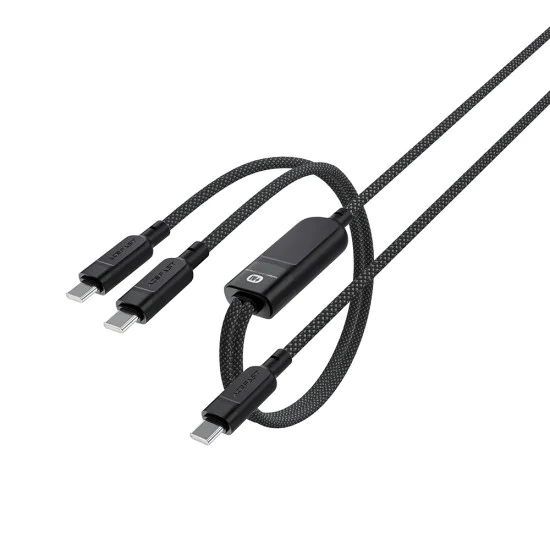 Acefast - Кабел за данни (C5-11) - Бързо зареждане, USB-C към 2x Type-C, 2 в 1, 100W, 20V/5A, 480Mb/s, 1.2 м - Черен