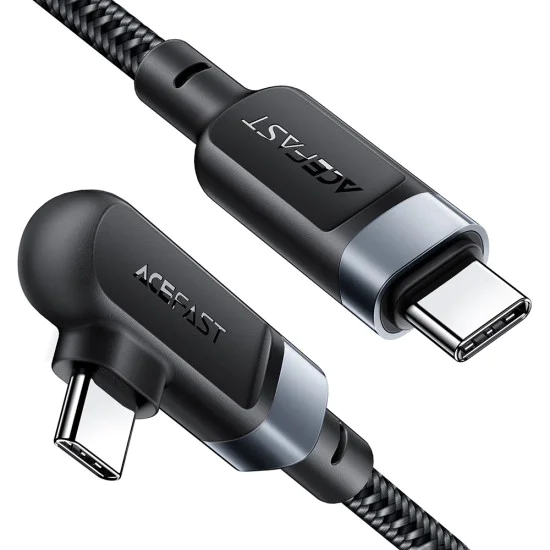 Acefast - Кабел за данни (C5-03) - Бързо зареждане, Type-C към Type-C, 100W, 5A, Правоъгълен дизайн, Найлонова оплетка, 2 м - Черен