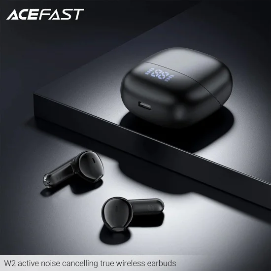 Acefast - Безжични слушалки (W2) - TWS, Bluetooth 5.4, 4 микрофона ENC, IPX4, 400mAh, LED дигитален дисплей, магнитен дизайн - Черни