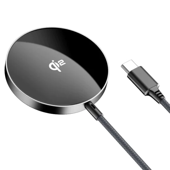 Acefast - Магнитно безжично зарядно (E24) - MagSafe, Бързо зареждане, Qi2, Type-C, 15W, 2.25A, Закалено стъкло, 1.2 м - Метално сиво