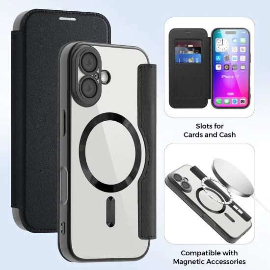 Калъф за iPhone 17 - Techsuit - SmartMag Book Case - Черен