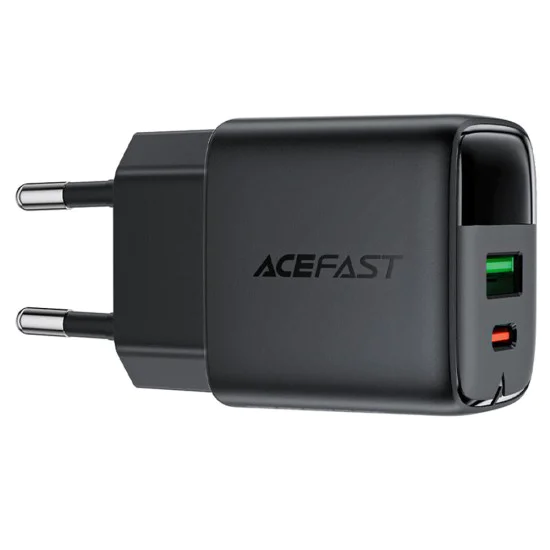 Acefast - Зарядно за стена (A116) - с дигитален дисплей, бързо зареждане, GaN, Type-C, USB, PD35W - Черно