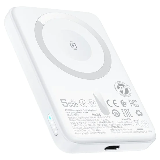 Магнитна безжична външна батерия (M25-5000) - Acefast - MagSafe, бързо зареждане, USB-C, 5000mAh, 20W - Бяло