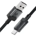 Acefast - Кабел за данни (C12-04) - Бързо зареждане, USB към Type-C, 3A, Прозрачен корпус, Плетена найлонова обвивка, 1.2 м - Черен