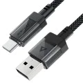 Acefast - Кабел за данни (C12-04) - Бързо зареждане, USB към Type-C, 3A, Прозрачен корпус, Плетена найлонова обвивка, 1.2 м - Черен