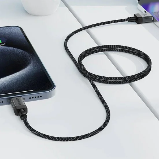 Acefast - Кабел за данни (C12-04) - Бързо зареждане, USB към Type-C, 3A, Прозрачен корпус, Плетена найлонова обвивка, 1.2 м - Черен