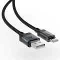 Acefast - Кабел за данни (C12-04) - Бързо зареждане, USB към Type-C, 3A, Прозрачен корпус, Плетена найлонова обвивка, 1.2 м - Черен