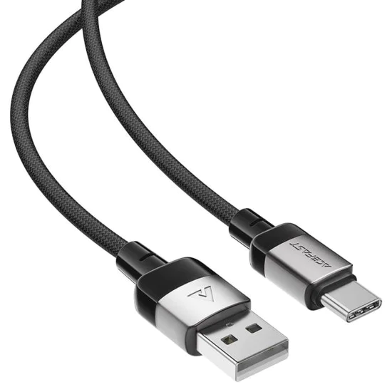 Acefast - Кабел за данни (C9-04) - USB към Type-C, бързо зареждане, 3A, оплетен найлон, 25 000 извивки, 1,2 м - Черен