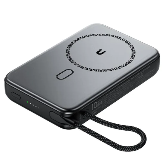 Магнитна безжична външна батерия (M24-10000) - Acefast - с Type-C кабел, стойка, USB-C порт, 10000mAh, 22.5W, LED - Метално сиво