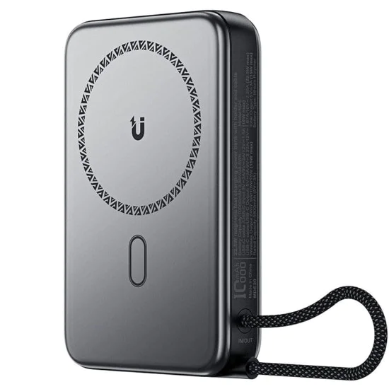 Магнитна безжична външна батерия (M24-10000) - Acefast - с Type-C кабел, стойка, USB-C порт, 10000mAh, 22.5W, LED - Метално сиво