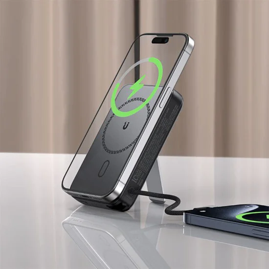 Магнитна безжична външна батерия (M24-10000) - Acefast - с Type-C кабел, стойка, USB-C порт, 10000mAh, 22.5W, LED - Метално сиво