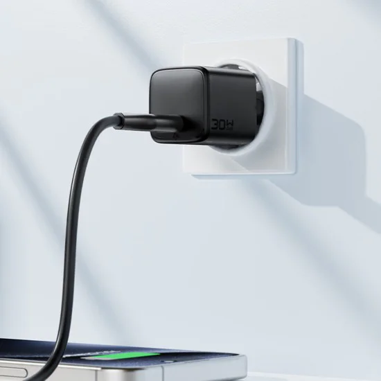 Зарядно за стена – Acefast A118 – GaN, Fast Charge, PD30W, мини дизайн, с Type-C към Type-C кабел 1.2m – Черен