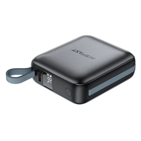 Външна батерия – Acefast (M23-10000) – с 2 вградени кабела, USB-C порт, 10000mAh, 22.5W, двупосочно бързо зареждане, LED – Сив