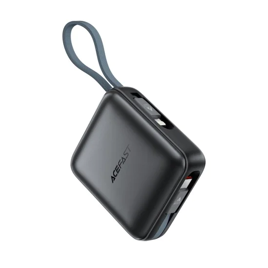 Външна батерия – Acefast (M23-10000) – с 2 вградени кабела, USB-C порт, 10000mAh, 22.5W, двупосочно бързо зареждане, LED – Сив