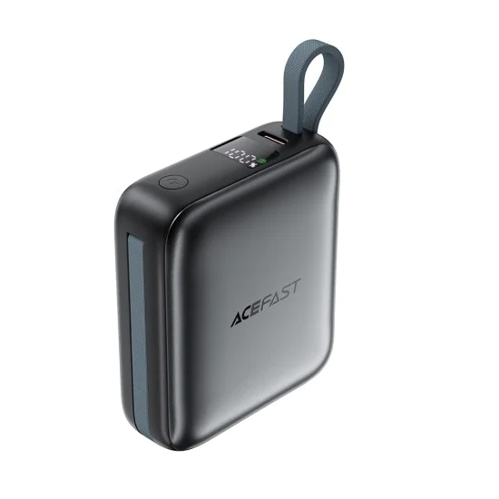 Външна батерия – Acefast (M23-10000) – с 2 вградени кабела, USB-C порт, 10000mAh, 22.5W, двупосочно бързо зареждане, LED – Сив