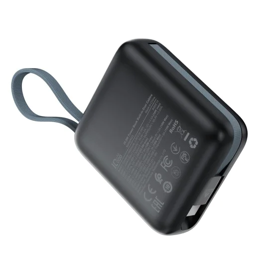 Външна батерия – Acefast (M23-10000) – с 2 вградени кабела, USB-C порт, 10000mAh, 22.5W, двупосочно бързо зареждане, LED – Сив