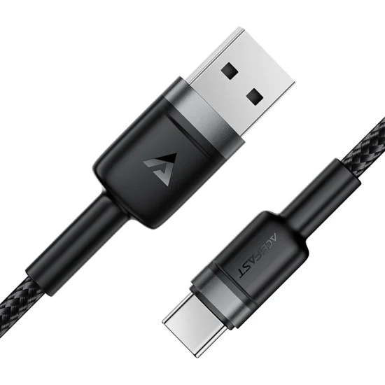 Кабел за данни / зареждане – Acefast C22-04 – USB към Type-C, Fast Charge, 3A, устойчив на прегъване, Nylon, 1.2m – Черен