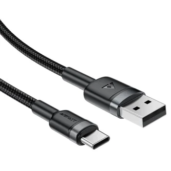 Кабел за данни / зареждане – Acefast C22-04 – USB към Type-C, Fast Charge, 3A, устойчив на прегъване, Nylon, 1.2m – Черен
