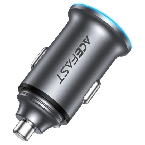 Зарядно за кола (B15) - Acefast - бързо зареждане, USB, Type-C, 65W, алуминиева сплав - Метално сиво