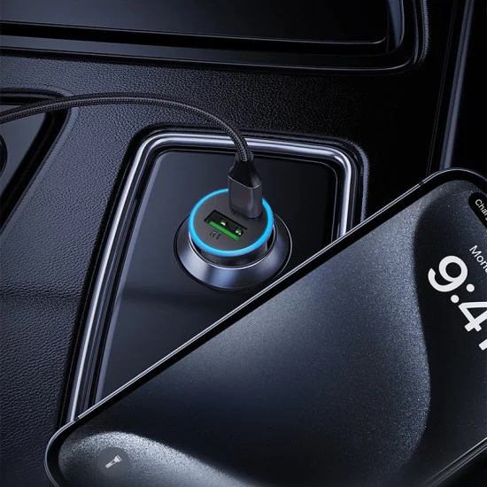 Зарядно за кола (B15) - Acefast - бързо зареждане, USB, Type-C, 65W, алуминиева сплав - Метално сиво