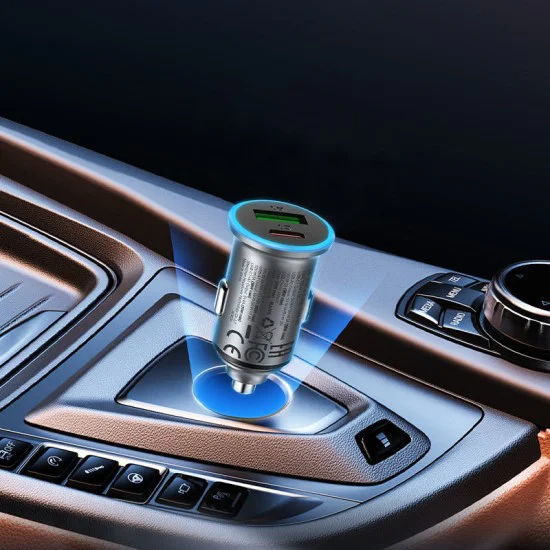 Зарядно за кола (B15) - Acefast - бързо зареждане, USB, Type-C, 65W, алуминиева сплав - Метално сиво