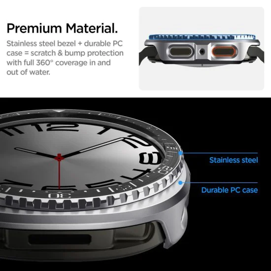 Протектор за Samsung Galaxy Watch8 44mm, неръждаема стомана - Spigen - Bezel Tune Pro Diver - Черен