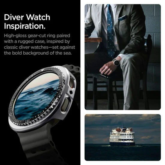 Протектор за Samsung Galaxy Watch8 44mm, неръждаема стомана - Spigen - Bezel Tune Pro Diver - Черен