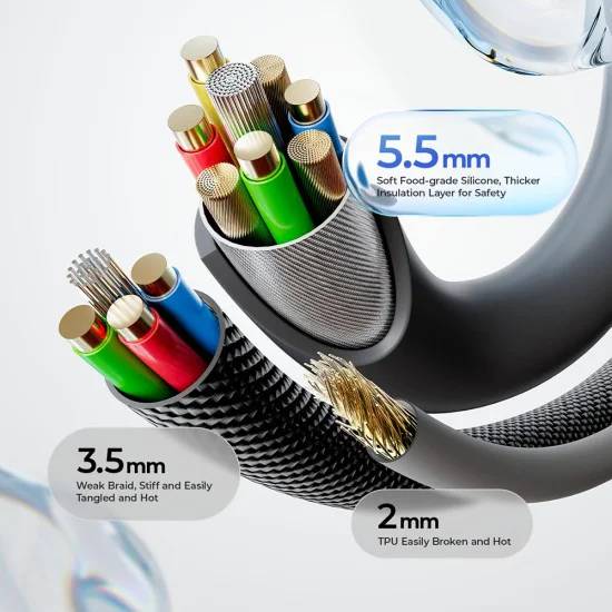 Кабел за данни L115 (YL0125040001) - Lisen - Type-C към Type-C, 100W, 480Mbps, силиконов, 3м - Черно