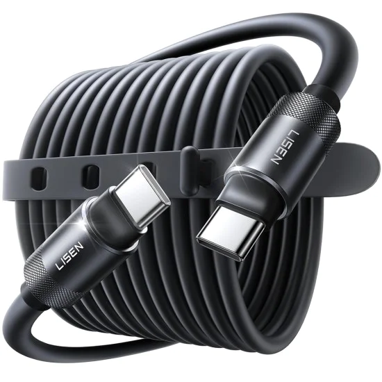 Кабел за данни L115 (YL0125040001) - Lisen - Type-C към Type-C, 100W, 480Mbps, силиконов, 3м - Черно
