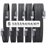 Кабел за данни (YL0123070010) (5 броя) - Lisen - Type-C, 60W, комплект (1м/1м/2м/2м/3м), оплетен - Черно
