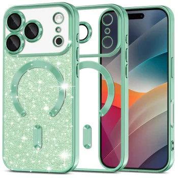 Калъф за iPhone 17 Pro Max - Techsuit - Luxury Glitter MagSafe - Светло Зелен
