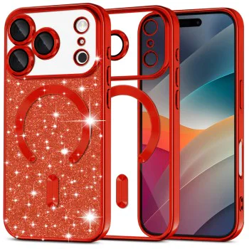 Калъф за iPhone 17 Pro Max - Techsuit - Luxury Glitter MagSafe - Червен