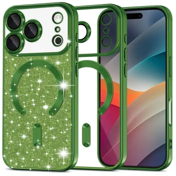 Калъф за iPhone 17 Pro Max - Techsuit - Luxury Glitter MagSafe - Тъмно Зелен