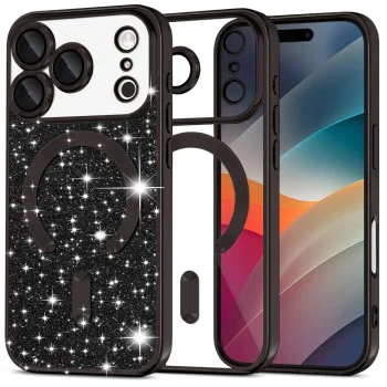 Калъф за iPhone 17 Pro Max - Techsuit - Luxury Glitter MagSafe - Черен