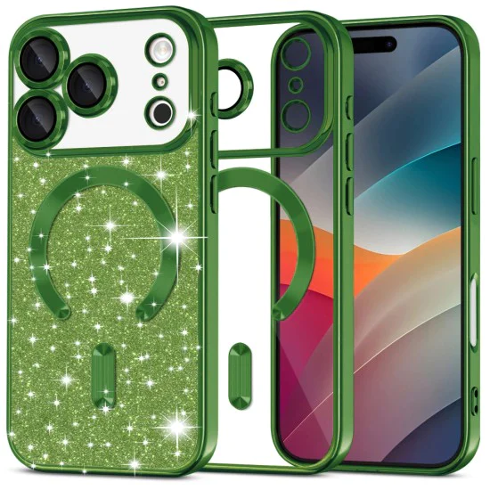 Калъф за iPhone 17 Pro - Techsuit - Luxury Glitter MagSafe - Тъмно Зелен