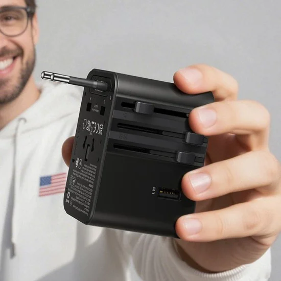 Универсален преходник за пътуване (Z8) - Acefast - 3x USB-C, 2x USB, (EU, UK, AUS, US), 45W, GaN - Черно