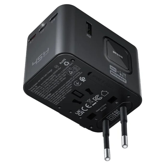 Универсален преходник за пътуване (Z8) - Acefast - 3x USB-C, 2x USB, (EU, UK, AUS, US), 45W, GaN - Черно