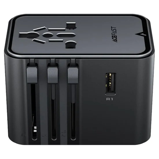 Универсален преходник за пътуване (Z8) - Acefast - 3x USB-C, 2x USB, (EU, UK, AUS, US), 45W, GaN - Черно