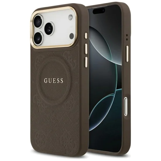 Калъф за iPhone 17 Pro Max - Guess - Peony Hot Stamp MagSafe (GUHMP17XPSAMSECW) - Кафяв