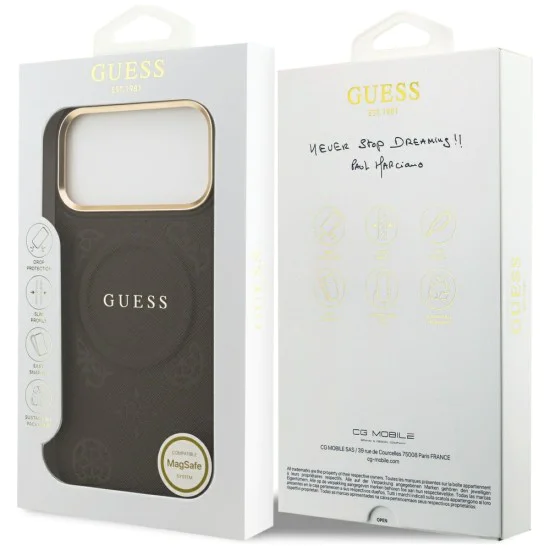 Калъф за iPhone 17 Pro Max - Guess - Peony Hot Stamp MagSafe (GUHMP17XPSAMSECW) - Кафяв